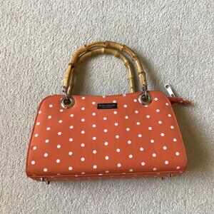 USED Kate Spade Orange Polka Dot Bamboo Handled Purse Y2K